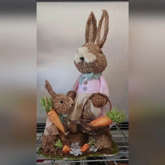 Michaels Sisal Rustic Easter Bunny Figurines by Ashland w/ Eggs Set EUC - Picture 2 of 5
